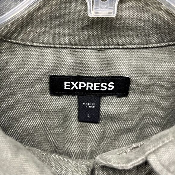 Express Shirt Mens Large Green Button Down Long Sleeve pocket cotton - Picture 11 of 16